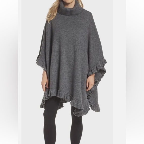 Ugg Jacey Turtleneck Ruffle Gray Sweater Turtleneck Poncho - Picture 1 of 8